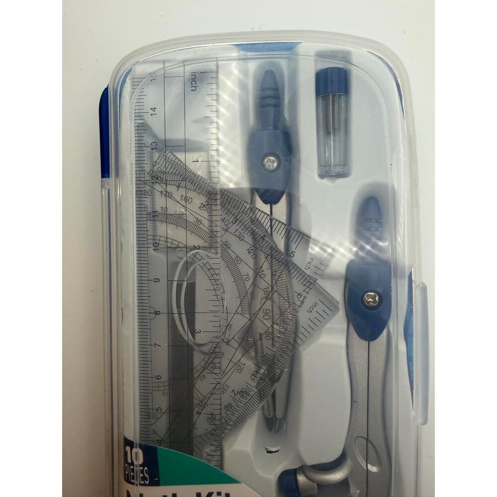 10 Piece Math Kit Educational Math Set with Case/Compass/Protractor - Picture 3 of 3